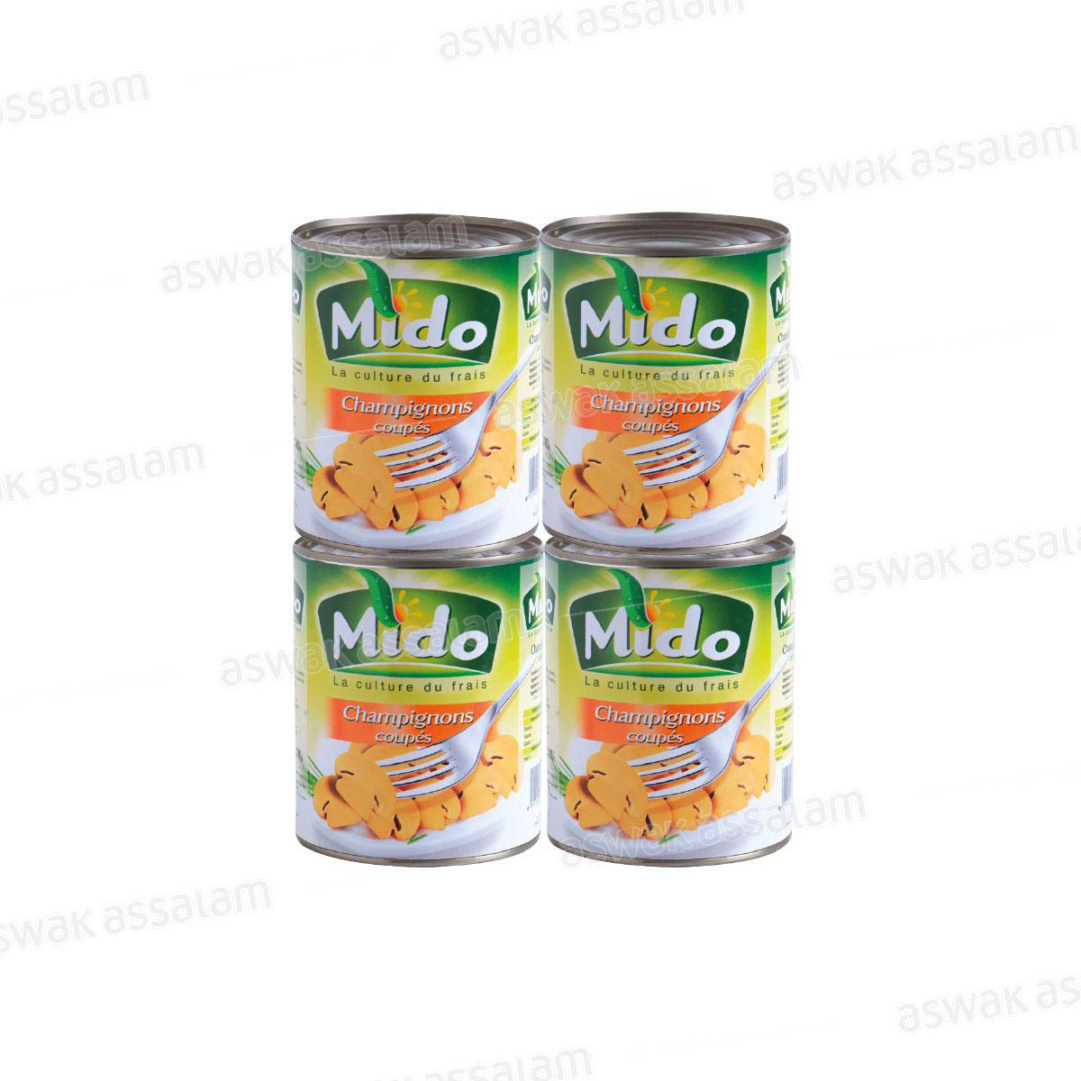LOT DE 4 BOITES DE CHAMPIGNONS COUPES 184G MIDO (3 ACHETES = 1 GRATUIT)