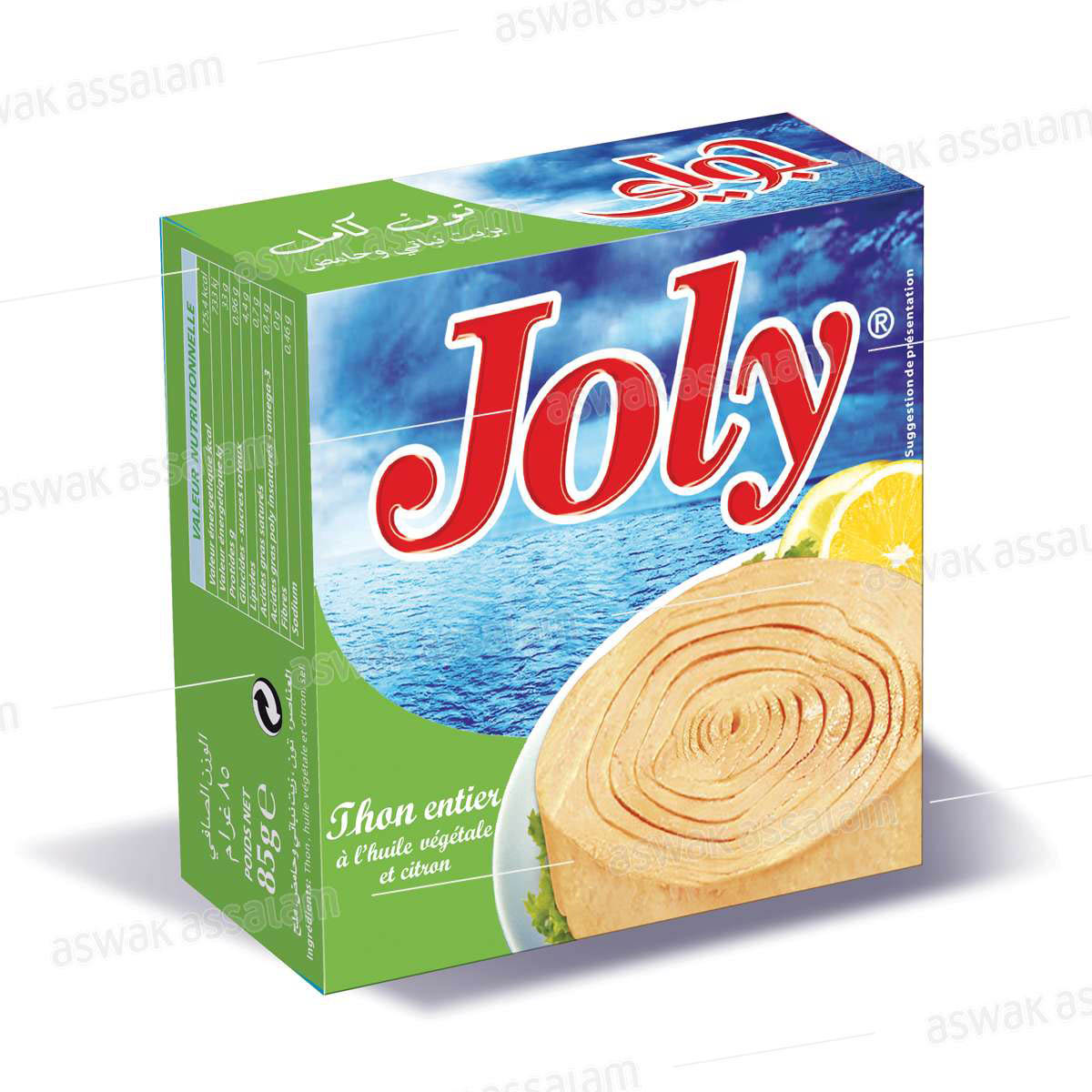 THON ENTIER A L’HUILE VEGETALE ET CITRON 85G JOLY