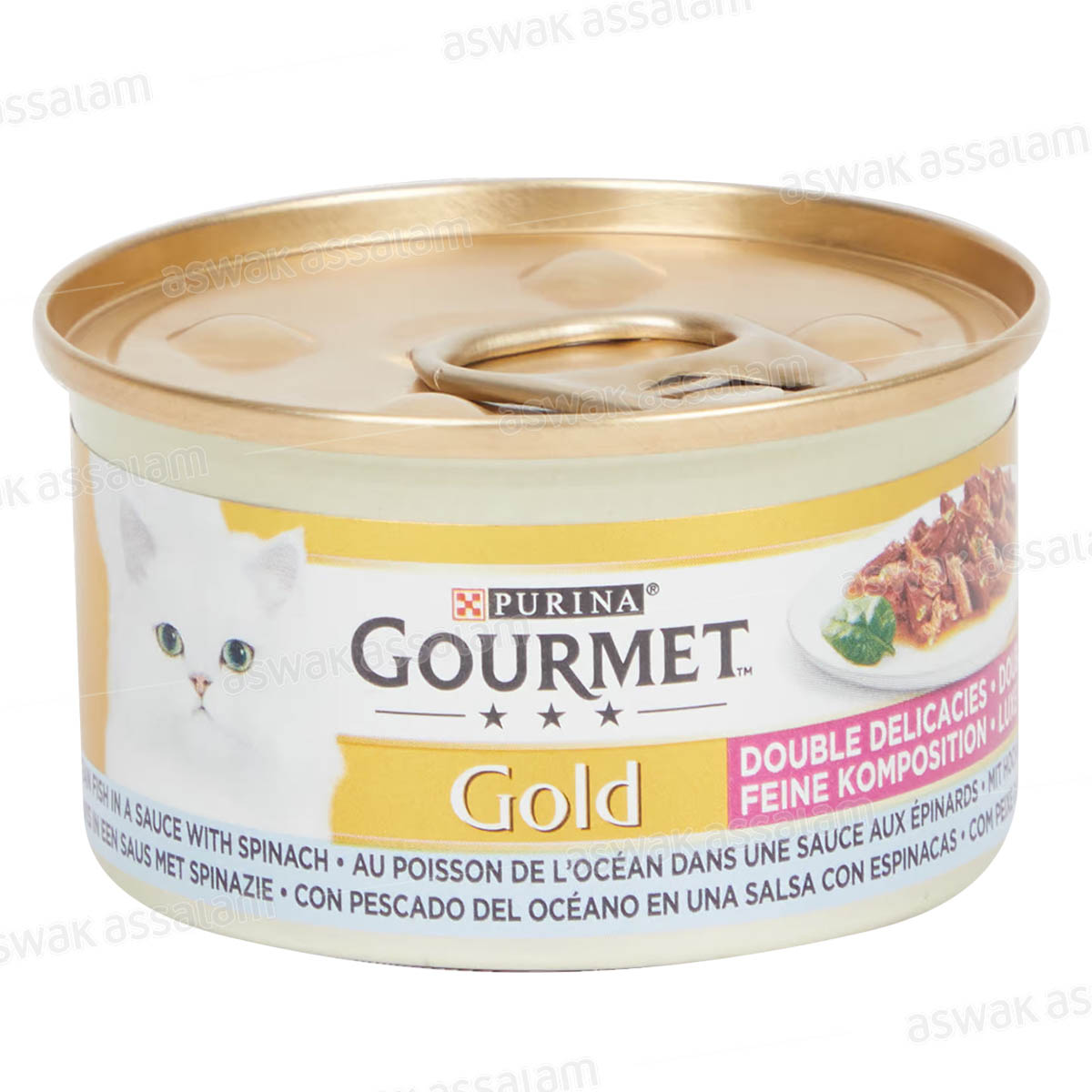 DOUBLE DELICE POUR CHAT AU POISSON ET SAUCE EPINARDS GOURMET GOLD 85G PURINA