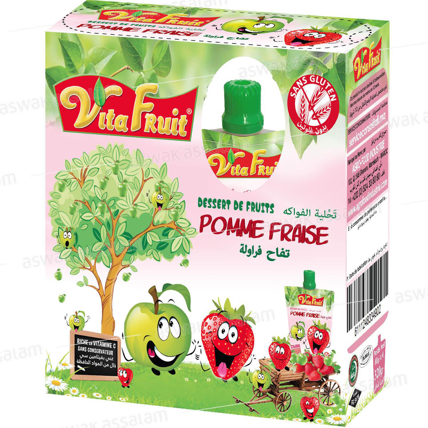 DESSERT DE FRUITS POMME FRAISE PACK DE 4 GOURDES*80G VITAFRUIT