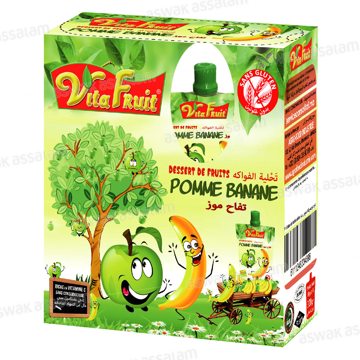 DESSERT DE FRUITS POMME BANANE PACK DE 4 GOURDES*80G VITAFRUIT