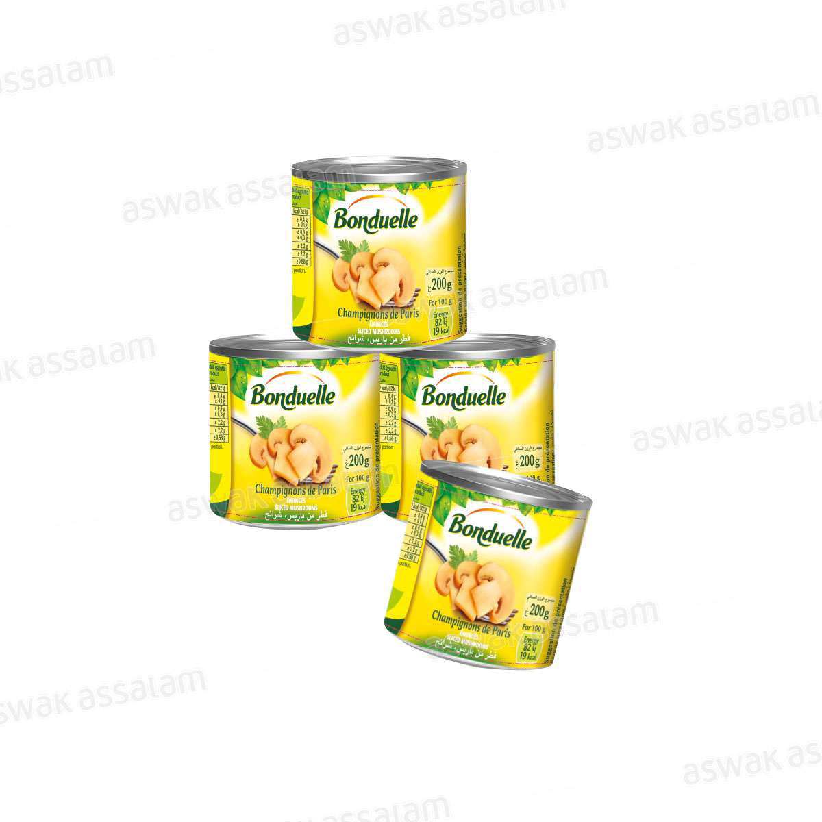 LOT DE 4 BOITES DE CHAMPIGNONS DE PARIS EMINCES 150G BONDUELLE (3 ACHETES = 1 GRATUIT)