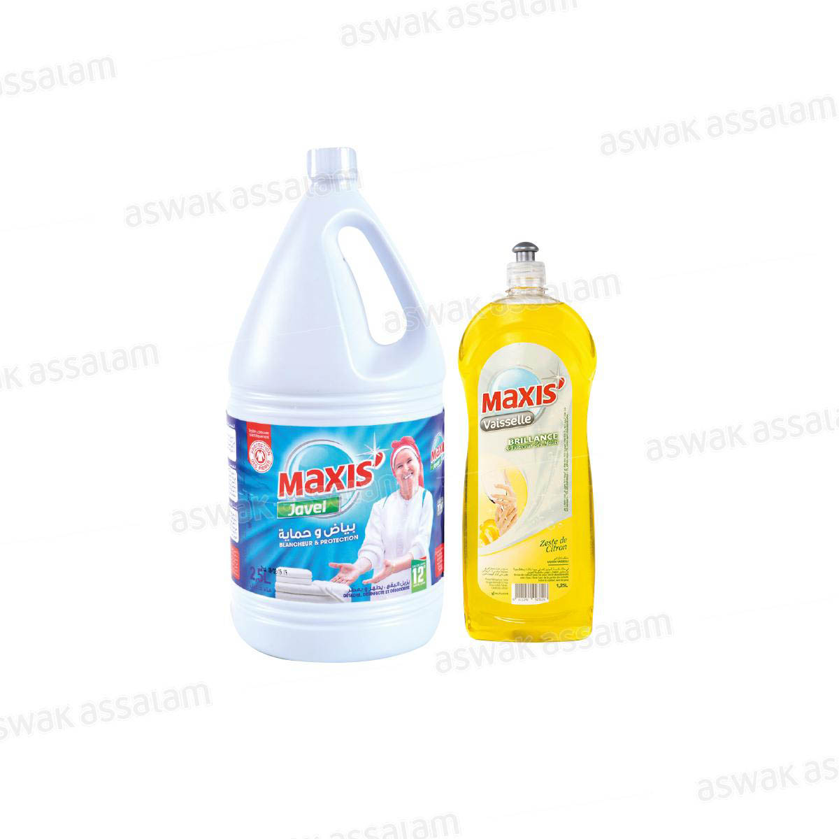 LOT EAU DE JAVEL 2,5L + LIQUIDE VAISSELLE 750ML MAXIS