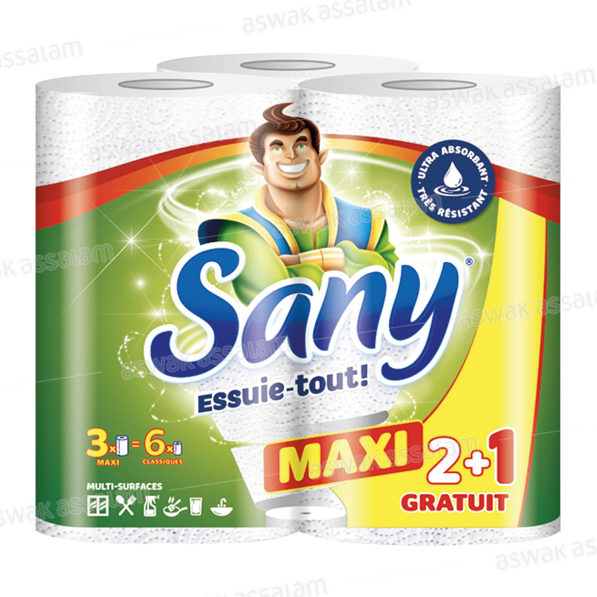 LOT DE 3 ESSUIE-TOUT MAXI 2 PLIS SANY (2 ACHETES = 1 GRATUIT )
