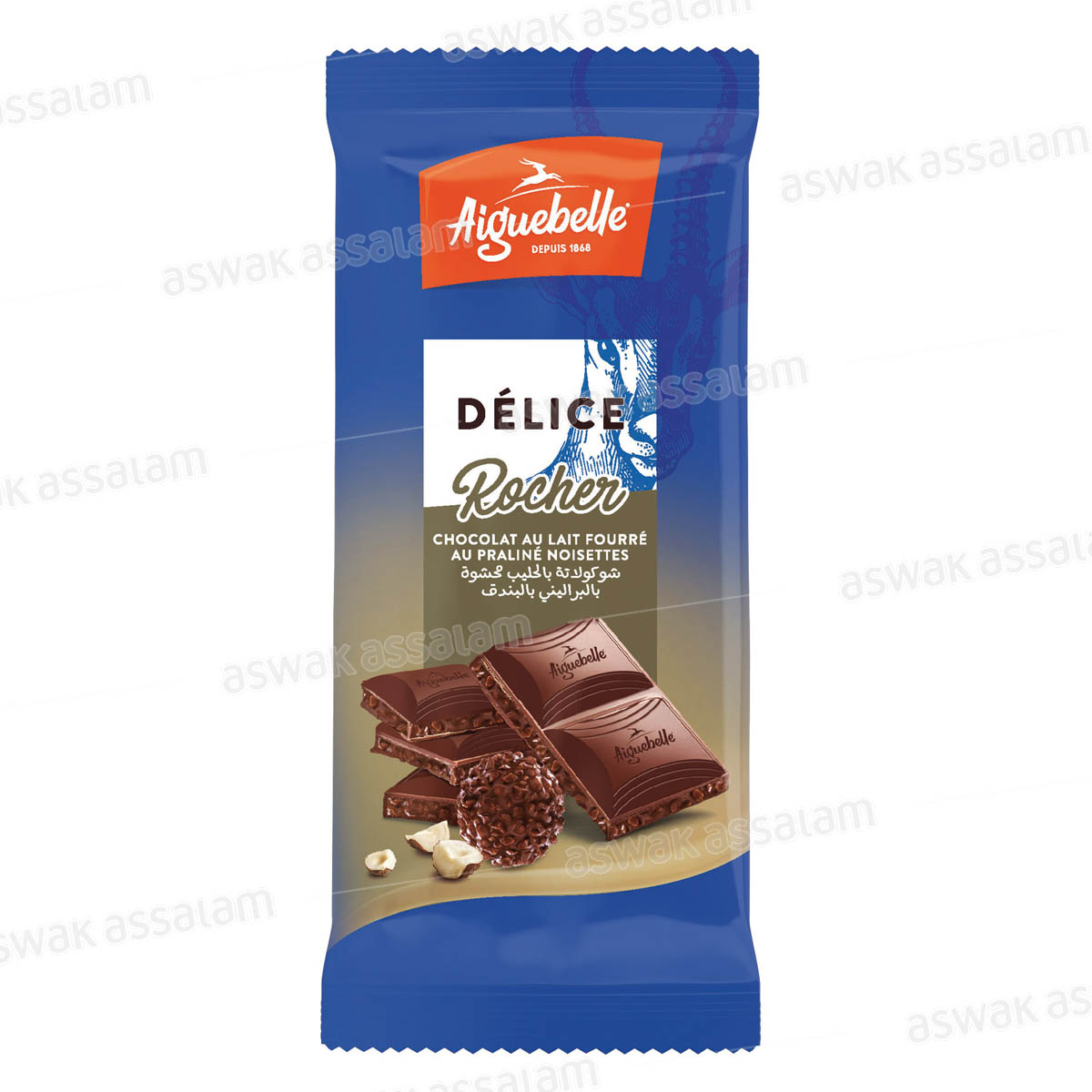 CHOCOLAT AU LAIT FOURRE AU PRALINE NOISETTES 45G DELICE ROCHER AIGUEBELLE