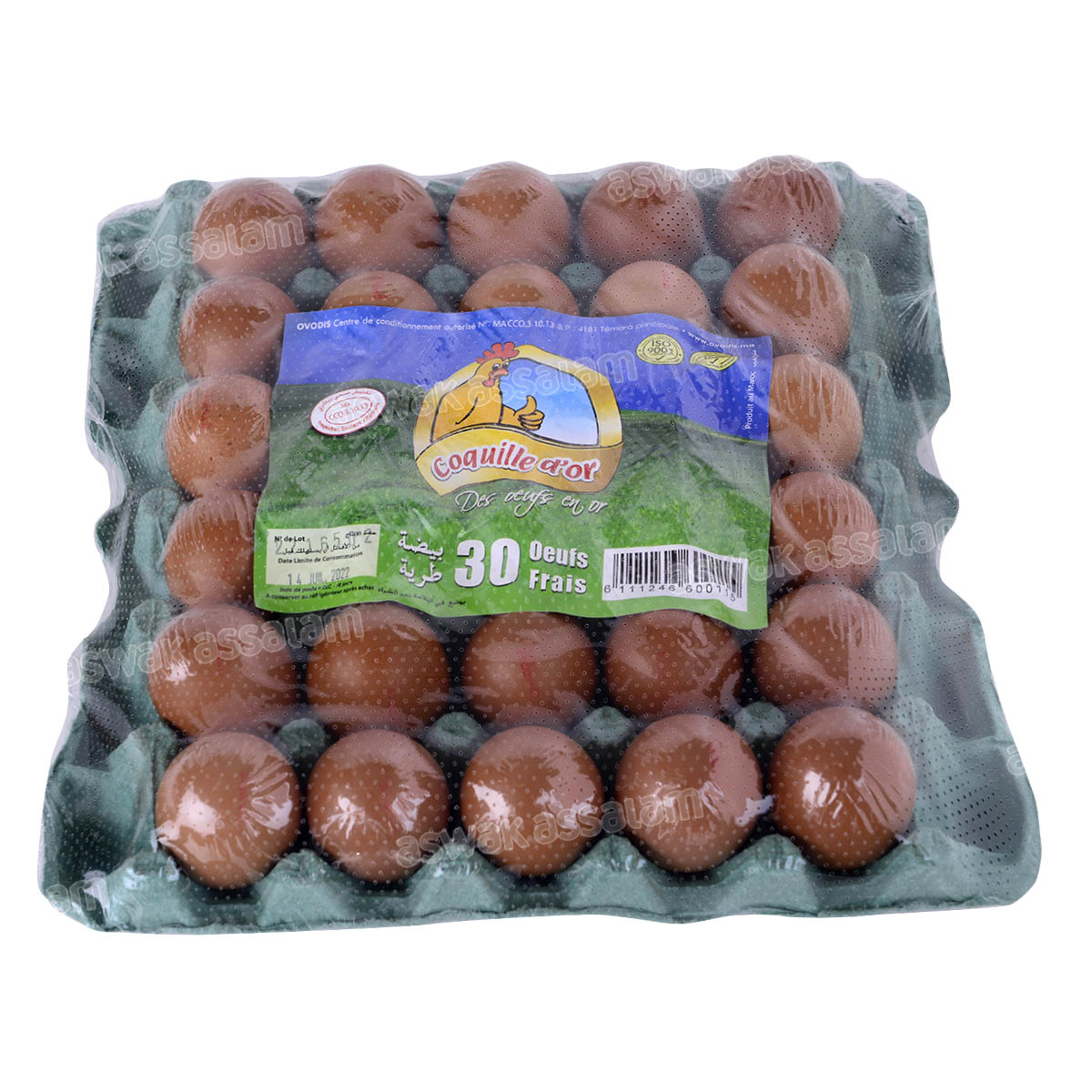 OEUF CALIBRE +/- 50G PLATEAU DE 30 1.650KG COQUILLE D’OR