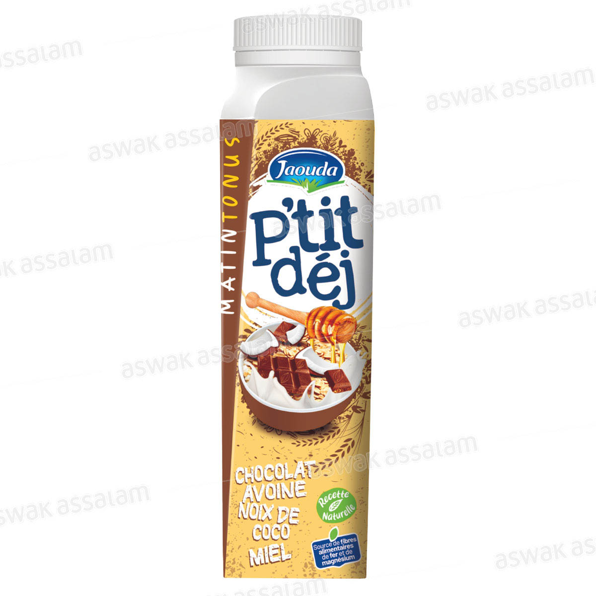 YAOURT A BOIRE CHOCOLAT, AVOINE, NOIX DE COCO & MIEL 320G P’TIT DEJ JAOUDA