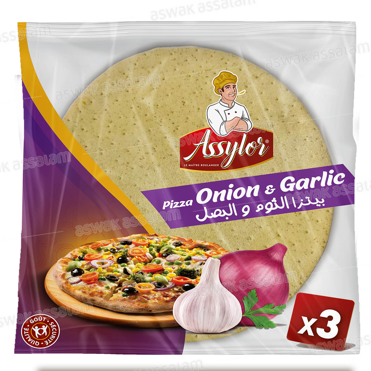 PATE A PIZZA A L’AIL ET L’OIGNON 3 UNITES 390G ASSYLOR