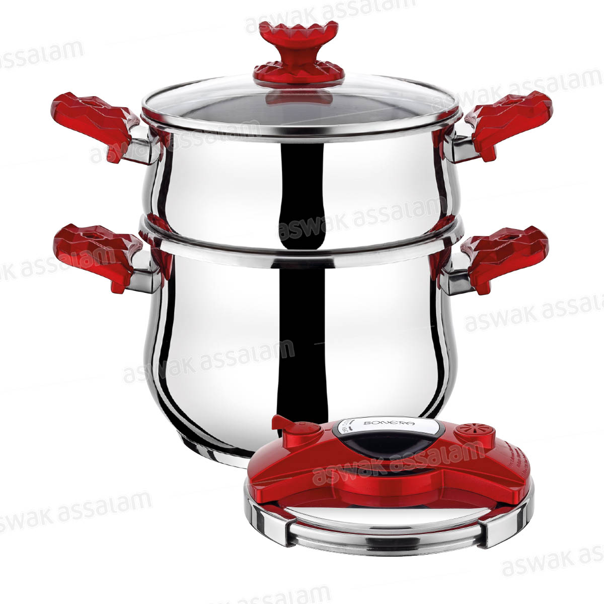 SET 4 PIECES EN INOX AUTOCUISEUR ET COUSCOUSSIER AVEC COUVERCLE 8L