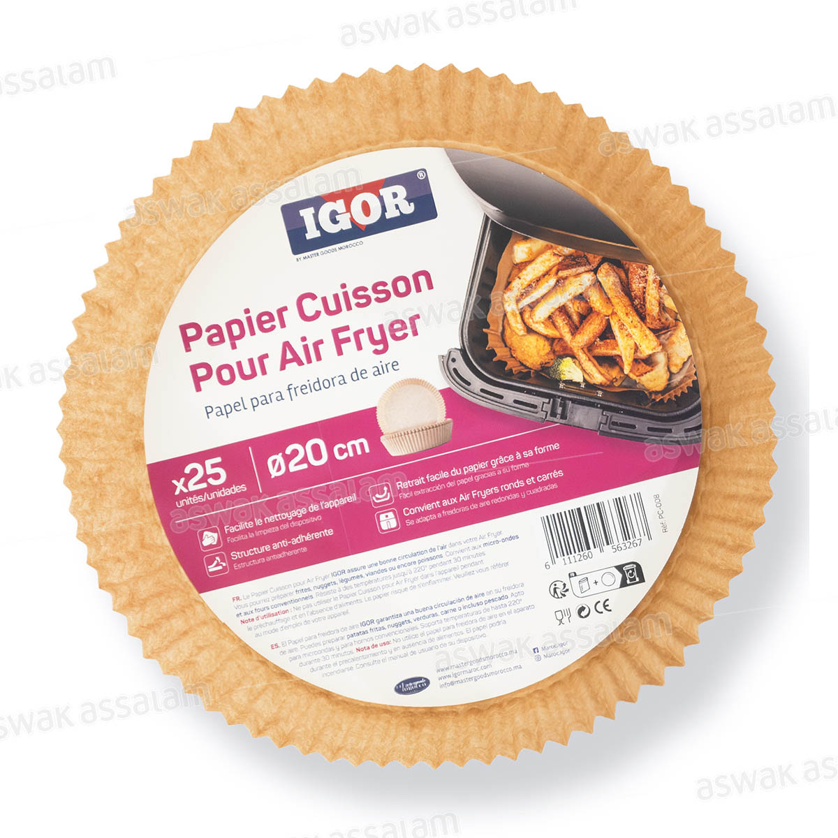 PAPIER CUISSON POUR AIR FRYER ROND 20CM 25 UNITES IGOR